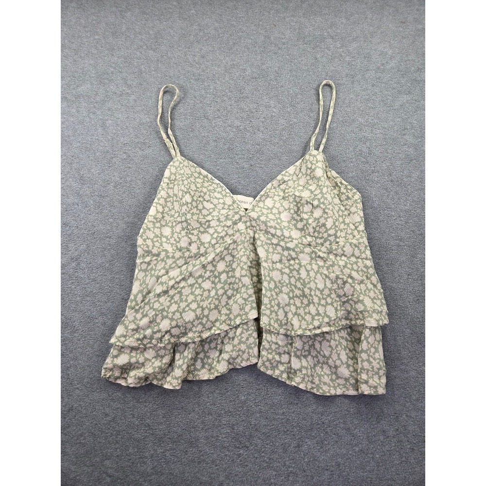 Ocean Drive Womens Floral Tiered Ruffle Cami Top Medium Green Boho Cottagecore